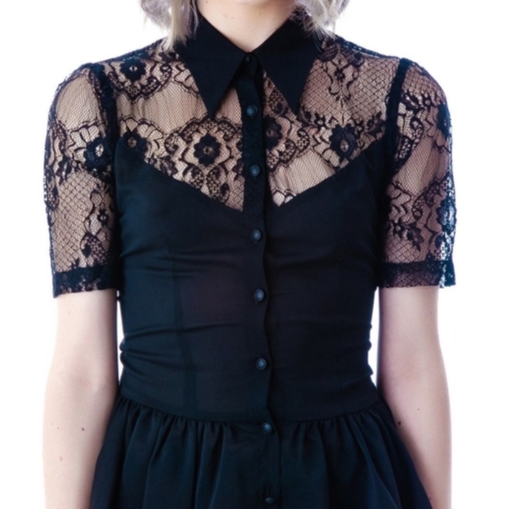 Lip Service Black Steam Lace Cap Sleeve Top